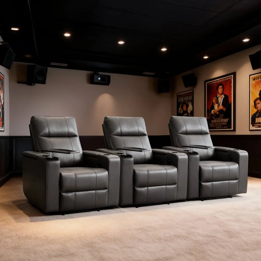 Electric Recliner for Living Room Home Theater Seating Leather Reclining Chair Sofa Furniture with Cup Holders USB Ports and Hidden Storage, Gray, Set of 3
