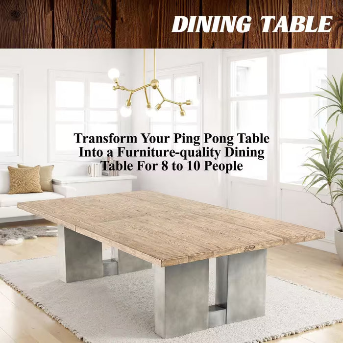 9 Ft Aurora Outdoor Ping Pong Table, Combo Dining Tennis Table with Metal Net and Cover