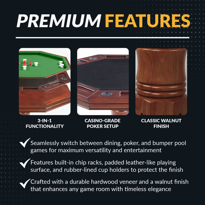 Kingston Walnut 3-In-1 Poker Table