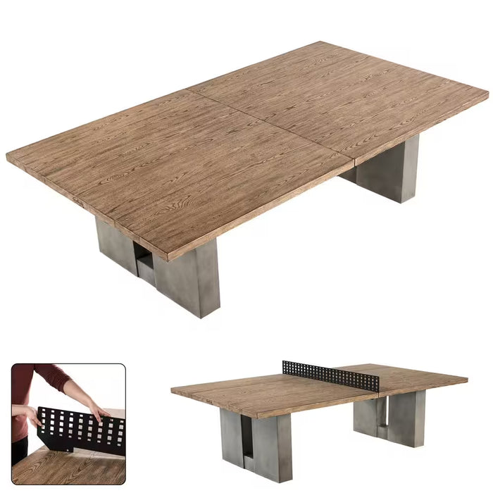 9 Ft Aurora Outdoor Ping Pong Table, Combo Dining Tennis Table with Metal Net and Cover