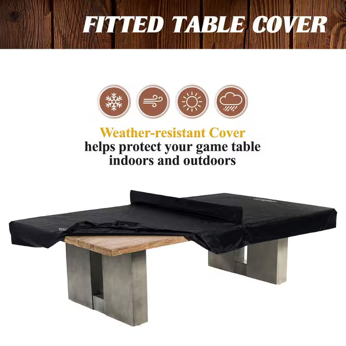 9 Ft Aurora Outdoor Ping Pong Table, Combo Dining Tennis Table with Metal Net and Cover