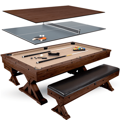 7 Ft 3 in 1 Multi Game Table, Dining Top Pool and Ping Pong Table Combo with Benches