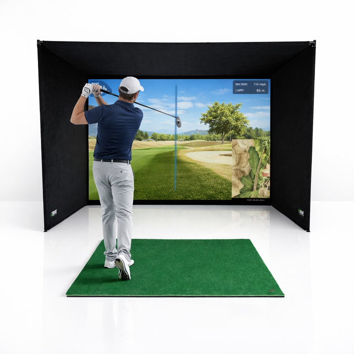 GolfBays SimBox Indoor Golf Simulator Enclosure with Pro+ Impact Screen & Frame