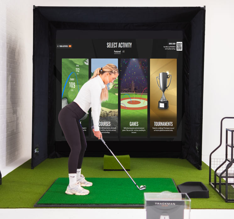 GolfBays SimBox Indoor Golf Simulator Enclosure with Pro+ Impact Screen & Frame