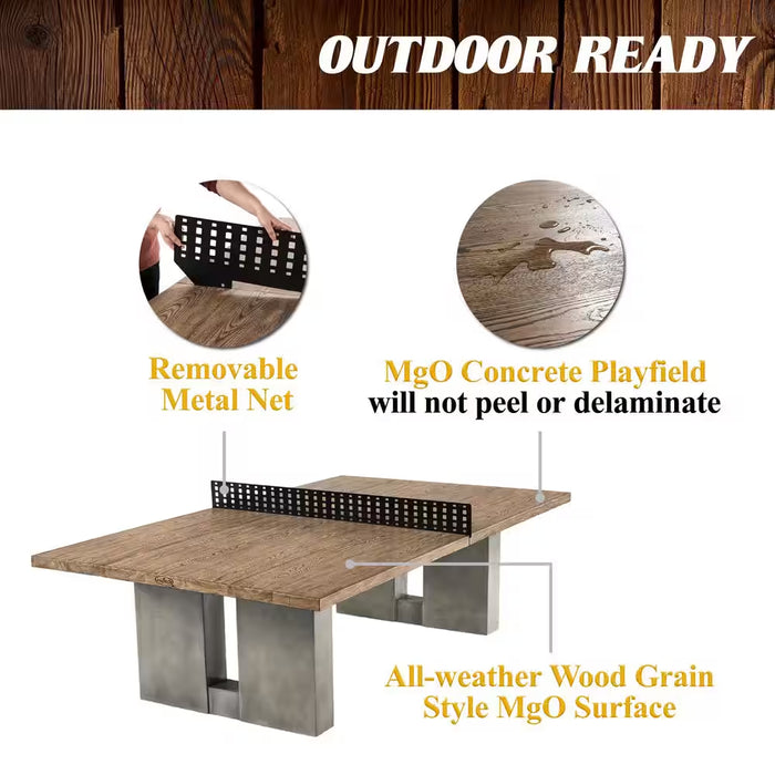 9 Ft Aurora Outdoor Ping Pong Table, Combo Dining Tennis Table with Metal Net and Cover