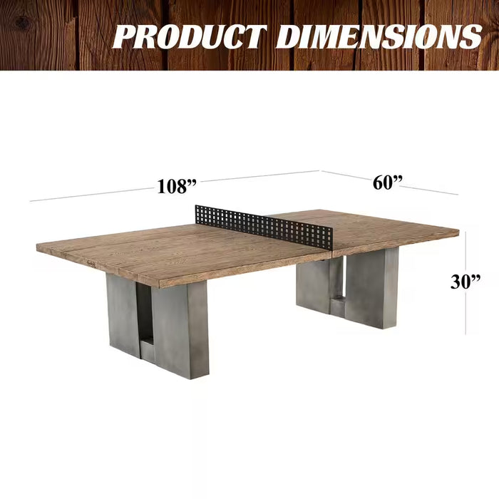 9 Ft Aurora Outdoor Ping Pong Table, Combo Dining Tennis Table with Metal Net and Cover