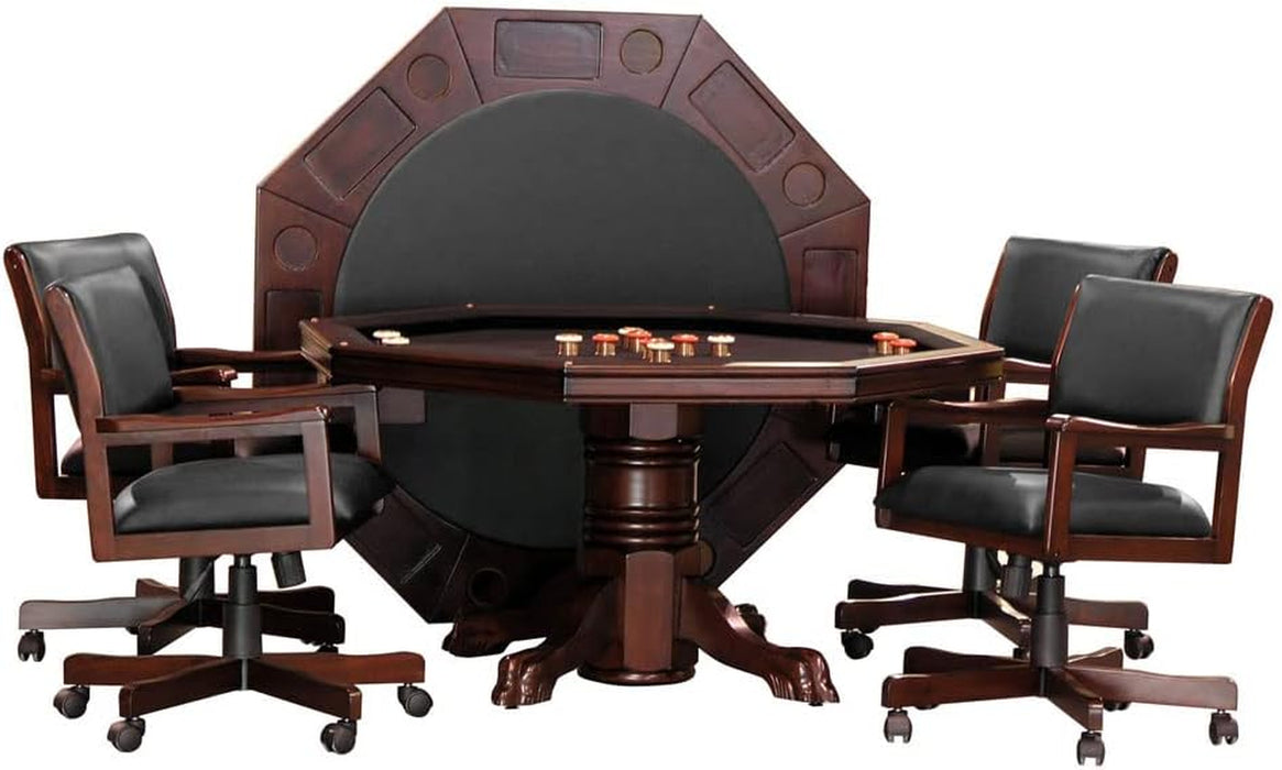 3-In1 Combination Game & Dining Table Set with 4 Rocker-Swivel Chairs- (Mahogany Finish)