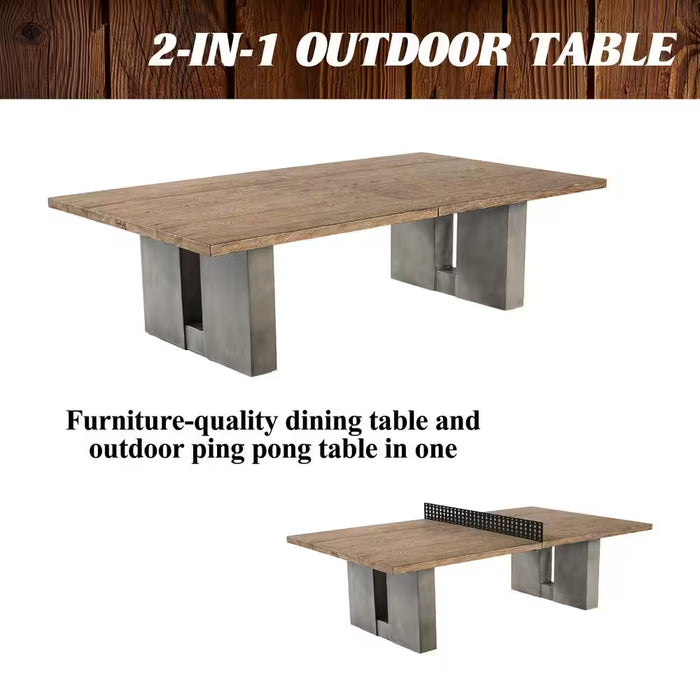 9 Ft Aurora Outdoor Ping Pong Table, Combo Dining Tennis Table with Metal Net and Cover