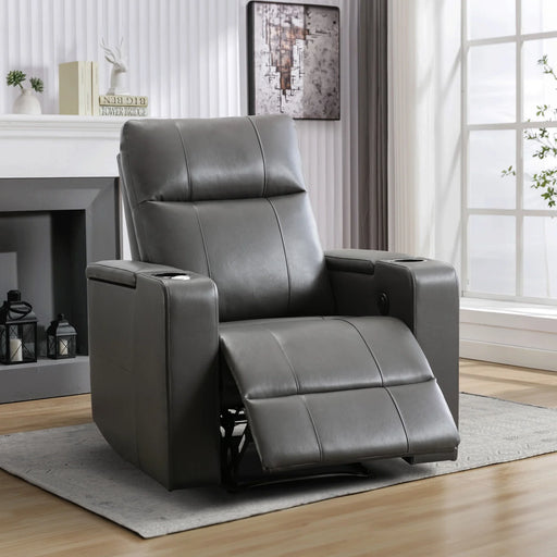 Electric Recliner for Living Room Home Theater Seating Leather Reclining Chair Sofa Furniture with Cup Holders USB Ports and Hidden Storage, Gray