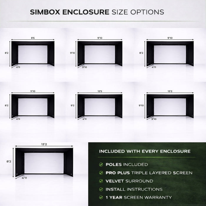 GolfBays SimBox Indoor Golf Simulator Enclosure with Pro+ Impact Screen & Frame