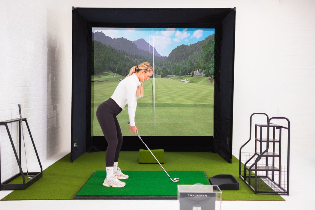 GolfBays SimBox Indoor Golf Simulator Enclosure with Pro+ Impact Screen & Frame