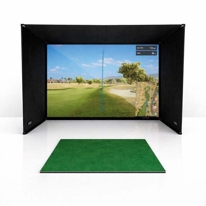 GolfBays SimBox Indoor Golf Simulator Enclosure with Pro+ Impact Screen & Frame